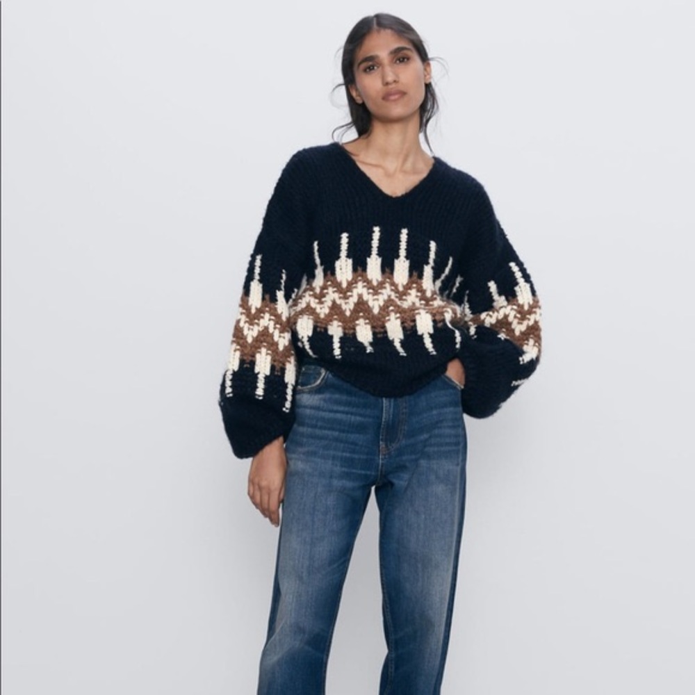 BALLOON SLEEVE JACQUARD SWEATER 1684